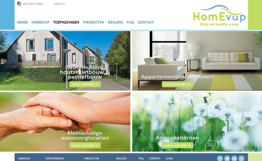 Internationale website voor HomEvap