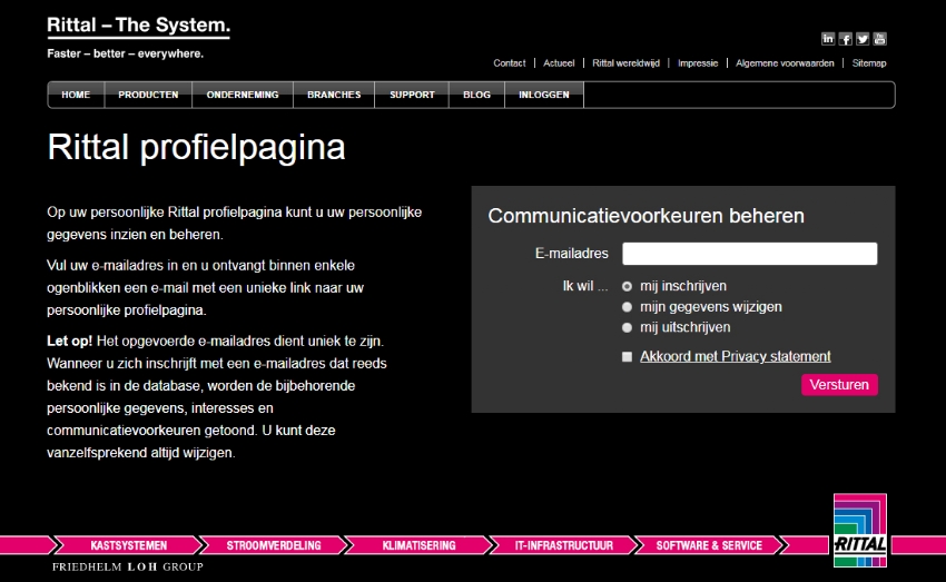 Rittal mijnProfiel: platform voor opt-in beheer